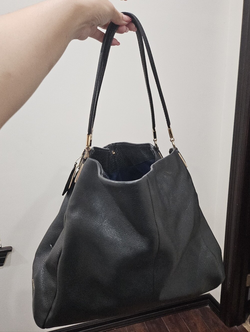 COACH  Black Pebble Madison Leather 3 Compartment Phoebe Shoulder Bag